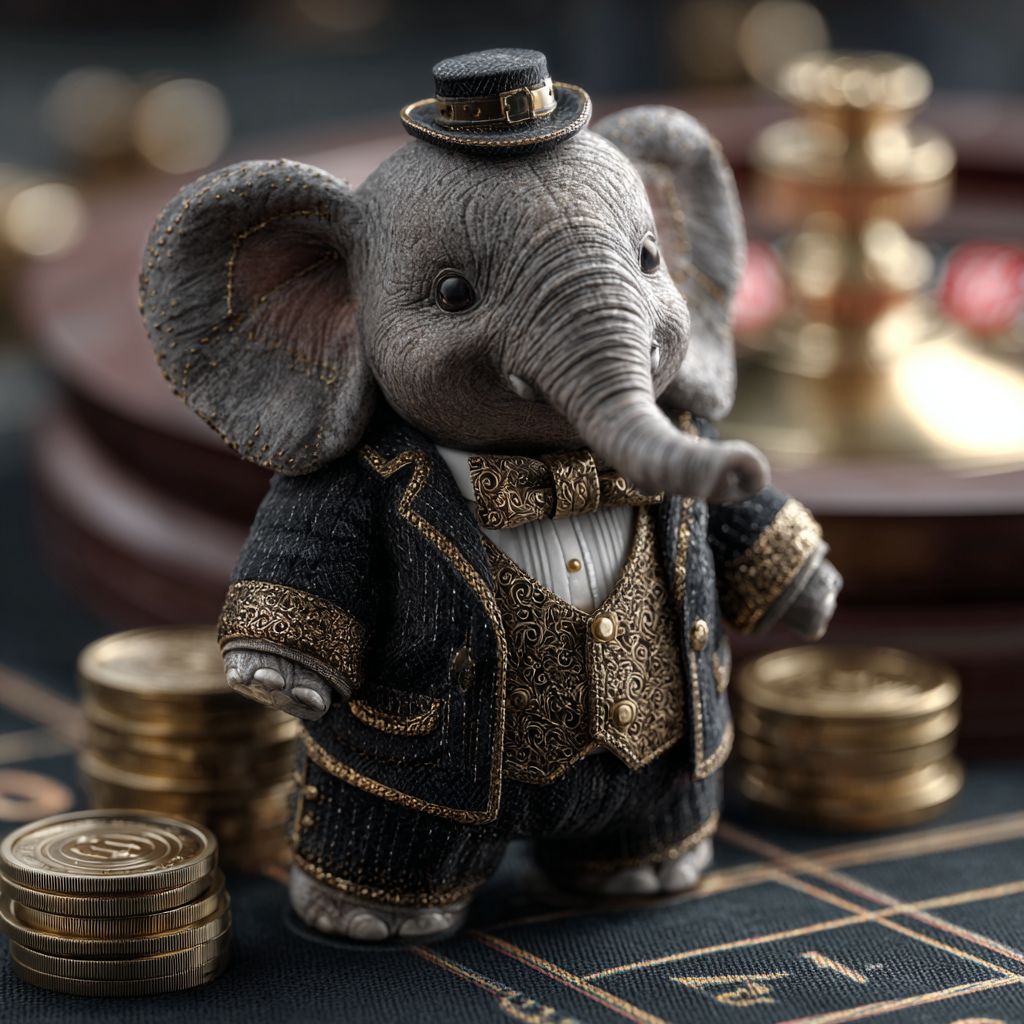 Enjoy premium roulette and table games at 7G777 casino Elephant mascot of 7G777 casino standing at roulette table