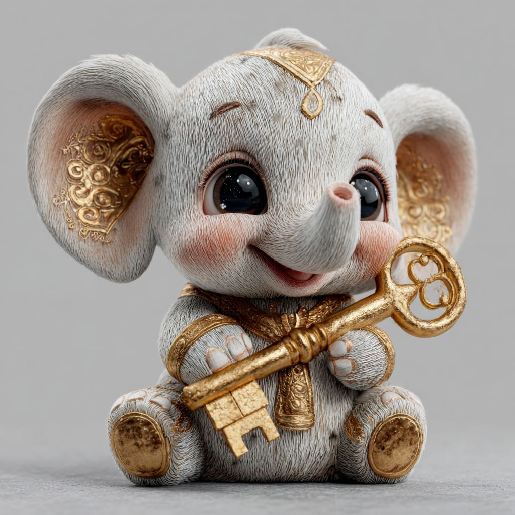 Elephant mascot of 7G777 casino holding a golden key